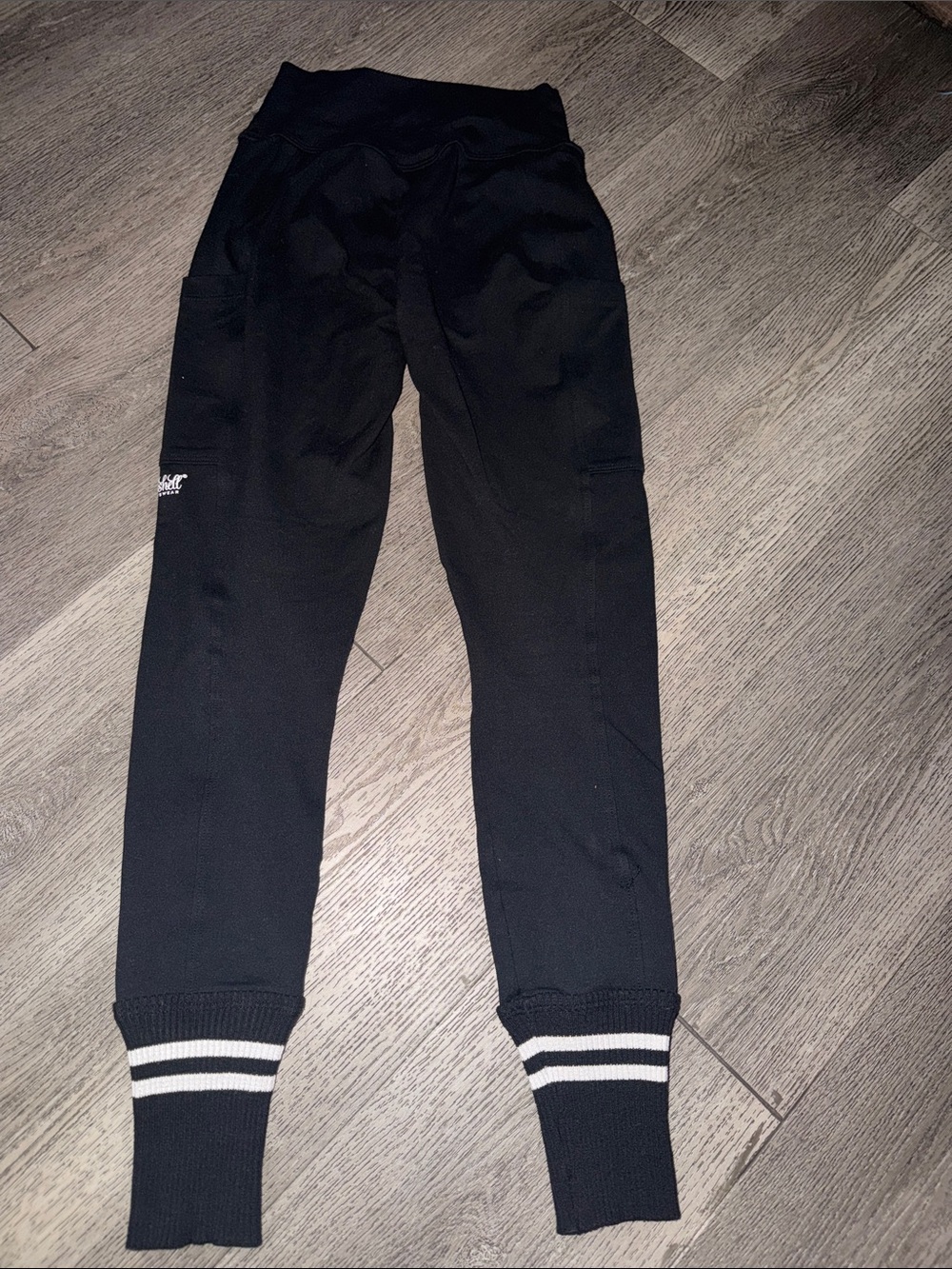 Bombshell Sportswear Black Leggings with White Stripe Cuffs